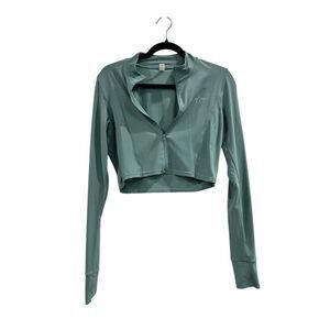 Women's Cropped Zip-Up Track Jacket Green XL Activewear